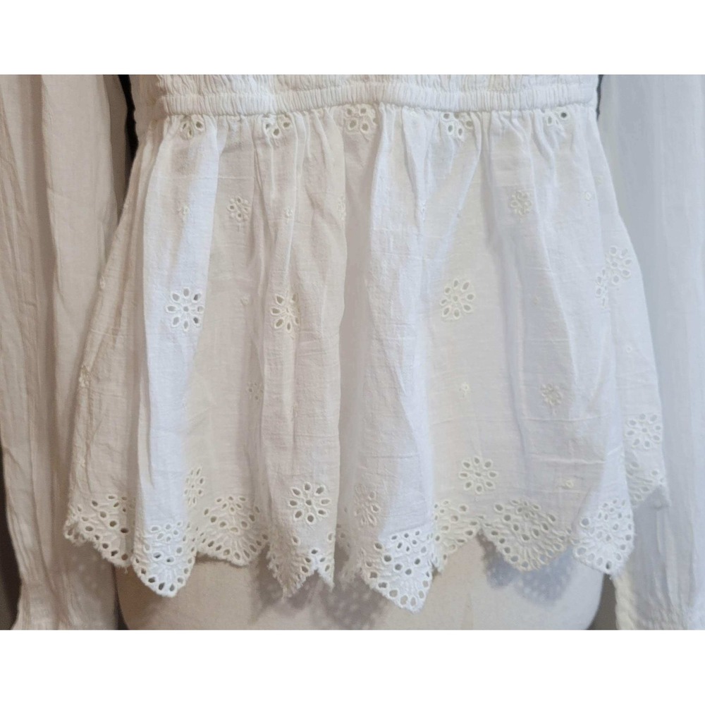 White Smocked Peplum Long-Sleeve Top - Picture 6 of 8